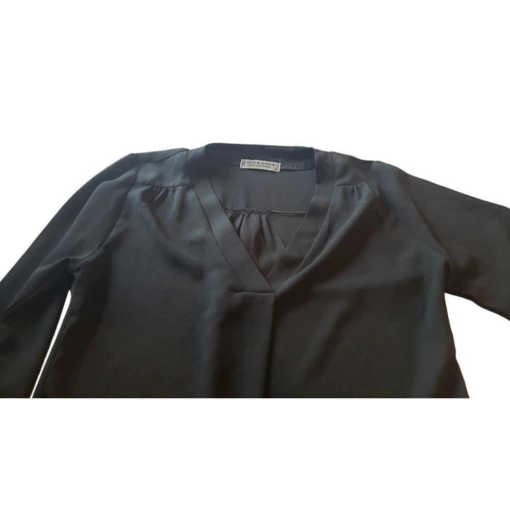 JON & ANNA‎ Womens S Black Long Sleeve Sheer Top Shirt Blouse Work Wear Classic